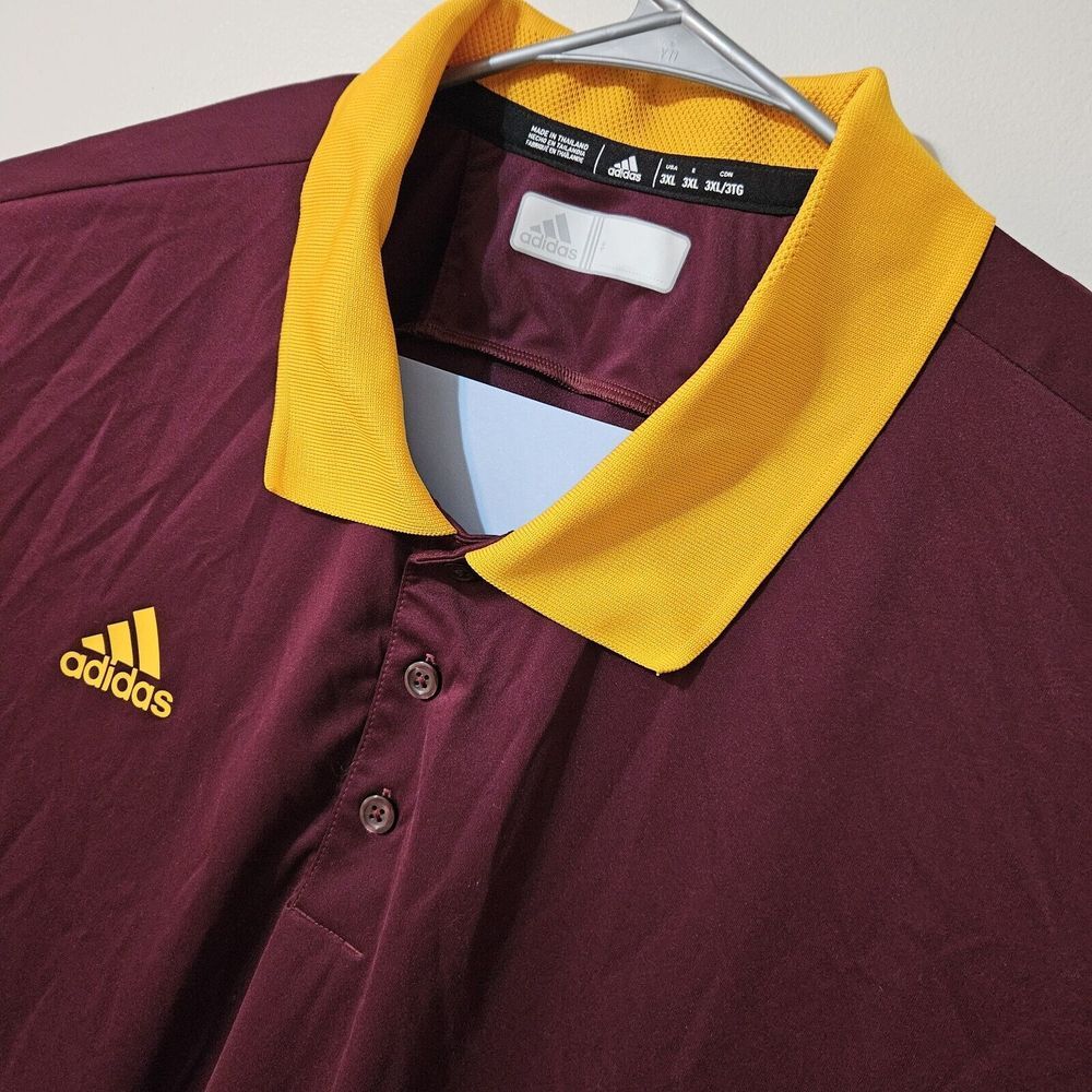 Adidas Climalite Team Stitched Polo Shirt  Mens 3XL Gold Maroon Burgundy Golf‎